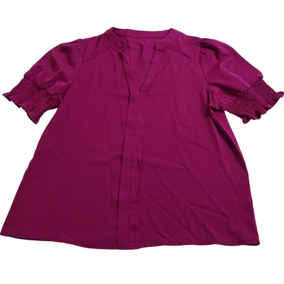 SHEIN Tops - Shein Pink Fuschia Magenta V-neck Blouse Puff Short Sleeves Women Size XL 12